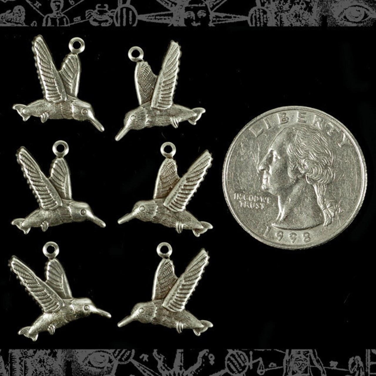Antiqued Silver Plated Brass Hummingbird Charms - Three pairs of Two - S-C51